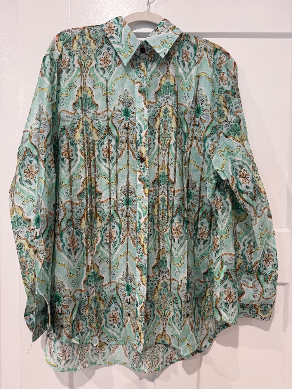 Floral Print Lightweight Women's Blouse in Mint Green